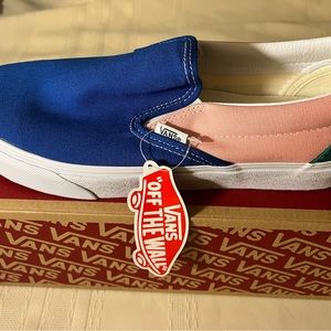 Vans Classic Slip-On Retro Court Sneakers Green/Pink/Blue Skating Shoes (9)